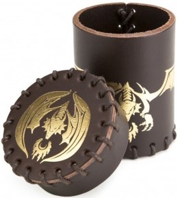 Q-WORKSHOP Kubek skórzany - Lecący Smok - Brązowo-złoty