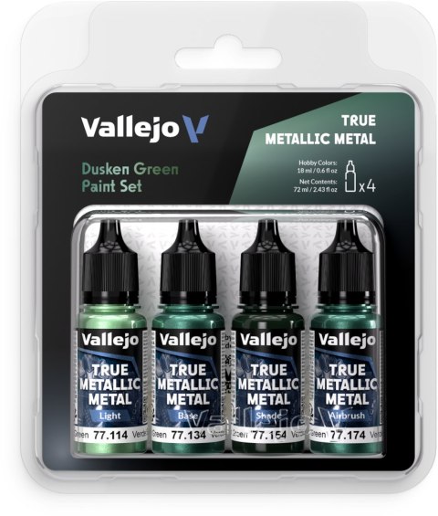 Vallejo: 77.257 - True Metallic Metal - Dusken Green Paint Set
