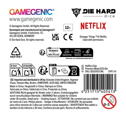 Gamegenic: Stranger Things - Premium Metal D20 - Hellfire Club