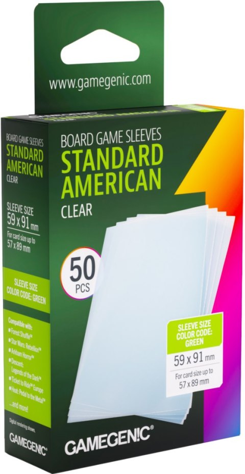 Gamegenic: Board Game Sleeves - Standard American (59x91 mm) - Clear - 50 sztuk
