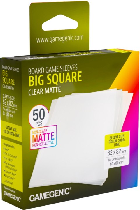 Gamegenic: Board Game Sleeves - Big Square (82x82 mm) - Clear Matte - 50 sztuk