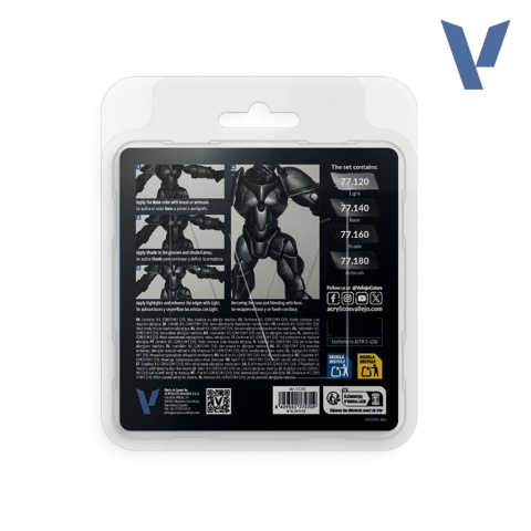 Vallejo: 77.270 - True Metallic Metal - Obsidian Black Paint Set (4)