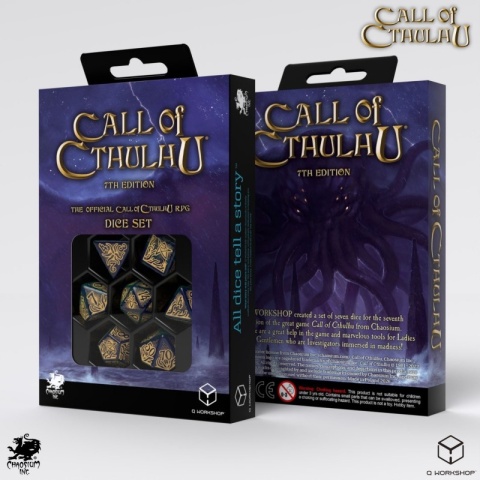 Q-WORKSHOP Zestaw kości Zew Cthulhu 7. Edycja - Niebiesko-zielone i złote