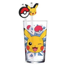 Pokemon Glass Tumbler with Straws Pikachu 485 ml - szklanka