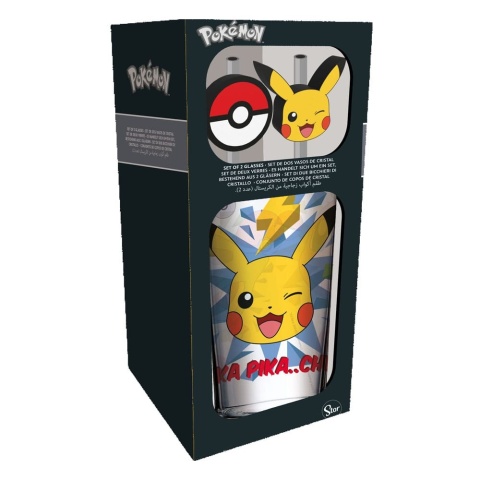 Pokemon Glass Tumbler with Straws Pikachu 485 ml - szklanka