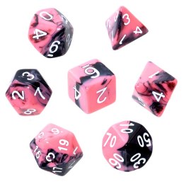 REBEL Komplet kości RPG - Dwukolorowe - Różowo-czarne (białe cyfry)