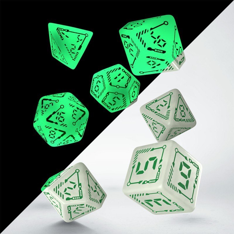Komplet kości RPG: Cyfrowe - Fosforyzujące - Biało-zielone