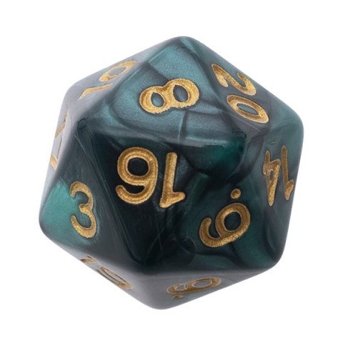 Kość REBEL perłowa 20 Ścian - Cyfry - Ciemnozielona